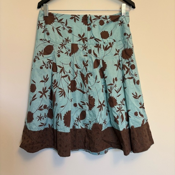 Y2K Teal and Brown Floral Skirt with Embroidered Eyelets size 6 Merona - Picture 3 of 8